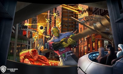 A rendering of the Justice League: Warworld Attacks ride. Courtesy Warner Bros World