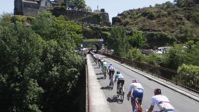 The Peloton at Ambialet during Stage 15. EPA