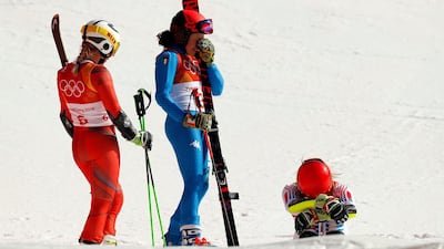 Ragnhild Mowinckel of Norway, Federica Brignone of Italy and Mikaela Shiffrin of the US in the Women’s Giant Slalom. Jorge Silva / Reuters