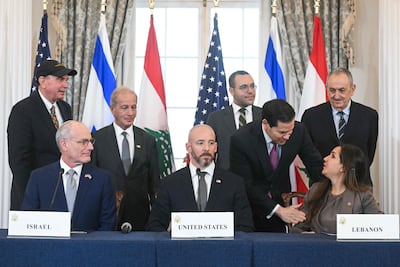 US Secretary of State Marco Rubio hosts Lebanese and Israeli officials in Washington in June. AFP