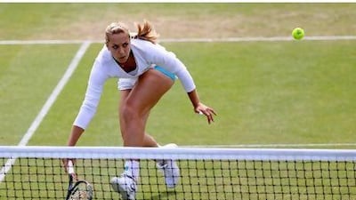 Sabine Lisicki stretches herself in the final against Daniela Hantuchova.