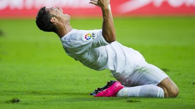 Cristiano Ronaldo of Real Madrid reacts during the La Liga match between Sporting Gijon and Real Madrid at Estadio El Molinon on August 23, 2015 in Gijon, Spain. (Photo by Juan Manuel Serrano Arce/Getty Images)
