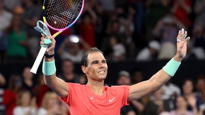 Rafael Nadal of Spain celebrates his victory against Dominic Thiem of Austria on day two of the Brisbane International at Queensland Tennis Centre on January 2, 2024. Getty Images