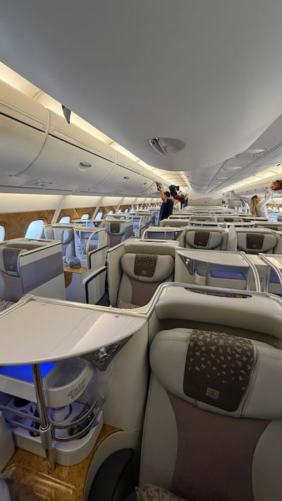 A quiet Emirates flight to Dubai from Paris. Photo: Tabinda Usmani