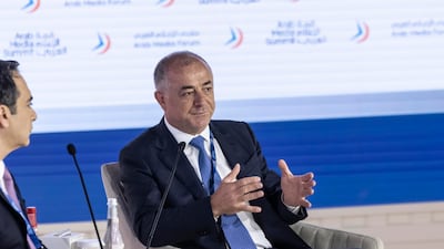 Elias Bou Saab, Deputy Speaker of the Lebanese Parliament, speaks during the Arab Media Summit at Dubai World Trade Centre. Antonie Robertson / The National