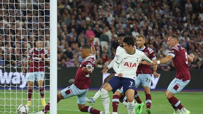 West Ham's Thilo Kehrer concedes an own goal while under pressure from Son Heung-min. Getty
