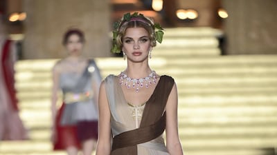 Long, flowing silhouettes referenced the tunics worn by Greek goddesses. Courtesy Dolce & Gabbana