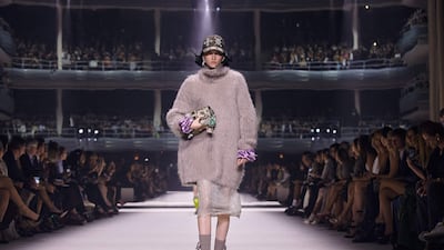 Oversized knits and pops of purple were present throughout Fendi's collection. AFP