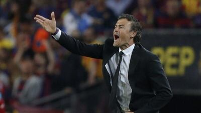 Barcelona coach Luis Enrique yells to his team during their Copa del Rey final against Athletic Bilbao at Camp Nou stadium in Barcelona, northeastern Spain, 30 May 2015. EPA/Juan Carlos Hidalgo