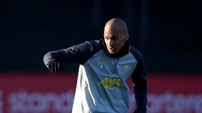 Liverpool's Brazilian midfielder Fabinho during training. Reuters
