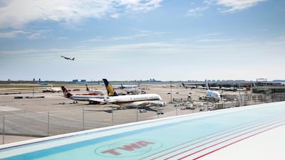 The 20 metre-long rooftop infinity pool is the ideal vantage spot for plane spotters. Courtesy TWA hotel / David Mitchell