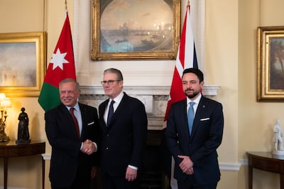 King Abdullah with Keir Starmer and Crown Prince Hussein. Bloomberg