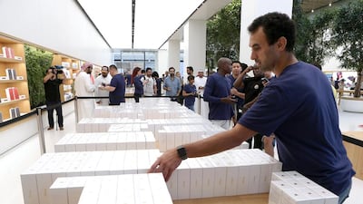 Sales staff say the first batch of phones in the UAE had been sold out and the devices had only been given to those had ordered them online in advance. Pawan Singh / The National