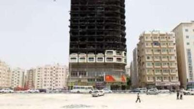 The al Kuwaiti tower in Sharjah, from where 200 families have been relocated after it was destroyed by fire.