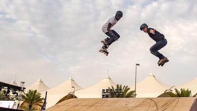 A skateboard display on the final weekend of Engine Week.