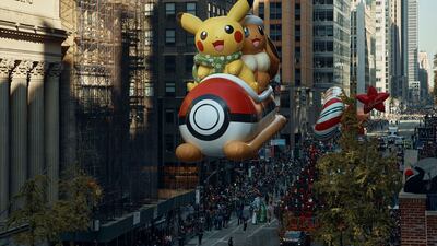 Pikachu balloon floats along Sixth Avenue. AP Photo
