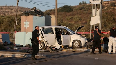 Israeli security forces at the scene of a ramming attack near Maccabim checkpoint in Israeli-occupied West Bank, on September 23. Reuters