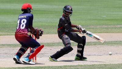 Vriitya Aravind plays a shot during the final of ACC Under 19 Western Region match between UAE and Kuwait. Pawan Singh / The National