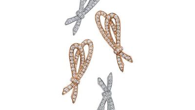 Tiffany Bow earrings in 18 carat white and rose gold with round brilliant diamonds. Courtesy Tiffany & Co