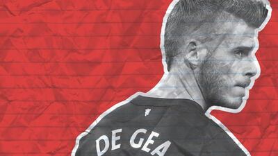David de Gea will continue with Manchester United until at least the January transfer window. Illustration: Kevin Jeffers / The National