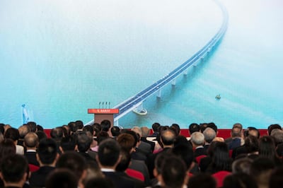 The opening ceremony of the Hong Kong-Zhuhai-Macau Bridge at the Zhuhai Port terminal on October 23, 2018. AFP