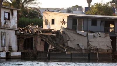 A partially demolished houseboat in Cairo.
