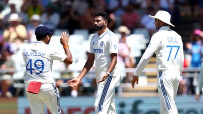 India's Mohammed Siraj celebrates taking the wicket of South Africa's Aiden Markram. Reuters