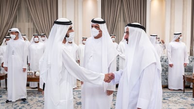 Sheikh Mohammed bin Rashid with Sheikh Dr Sultan bin Muhammad Al Qasimi and Sheikh Hamad bin Mohammed Al Sharqi.