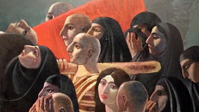 Iraqi Faisal Laibi Sahi's Martyrs, depicting a funeral procession. Courtesy Barjeel Art Foundation