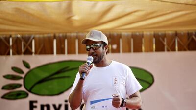 Ghanim Al Hajeri, director general of Al Ain Zoo, speaks during the EnviroWalk event. Christopher Pike / The National