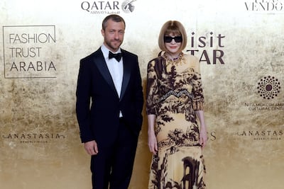 Italian photographer Francesco Carrozzini and Vogue's Anna Wintour at the awards ceremony held in National Museum of Qatar. Getty