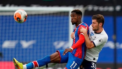 Wilfried Zaha up against Ben Davies during the Premier League match between Crystal Palace and Tottenham Hotspur. AFP