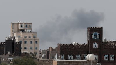 Smoke rises after air strikes near Sanaa's international airport in the rebel-held capital of Yemen. Reuters