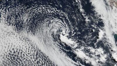 What begins with S? Swirling stratocumulus sliding over salty Atlantic seas! Stratovolcanoes, sulfates, and sunglint. Satellites and spectrometers. On April 29, 2009, the Moderate Resolution Imaging Spectroradiometer on the Terra satellite acquired this image of clouds swirling over the Atlantic Ocean. Courtesy NASA