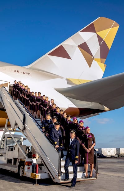 Etihad Airways marked International Women’s Day with an-all female crew on an Airbus A380 from Abu Dhabi to London Heathrow. Courtesy Etihad Airways