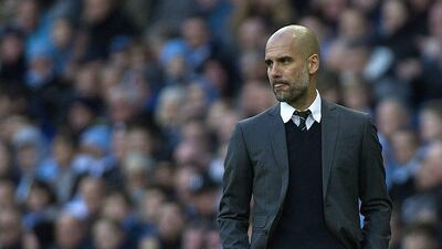 Manchester City manager Pep Guardiola reacts during the match. Peter Powell / EPA