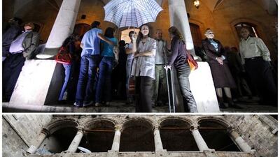The Al Sheebani school building on May 14, 2008, top, and on December 17, 2016. Omar Sanadiki / Reuters