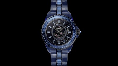 The 2025 J12 Bleu is crafted from a single block of sapphire, a process that takes more than 1,600 hours. Photo: Chanel