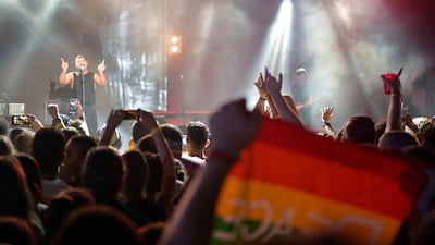 Hamed Sinn of Mashrou' Leila performs in Amchit, Lebanon. EPA