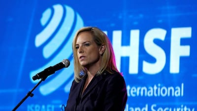 Secretary of Homeland Security Kirstjen Nielsen speaks during the International Homeland Security Forum conference in Jerusalem. REUTERS/Ronen Zvulun