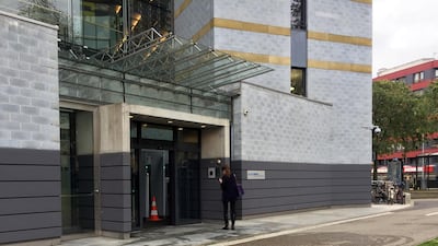A side entrance of the United Nations High Commissioner for Refugees (UNHCR) where a Syrian Kurdish man in his 30s set himself on fire is seen in Geneva, Switzerland, October 23, 2019. REUTERS/Marina Depetris