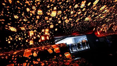 Dozens of screens display a giant image at the entrance to the LG stand in the International Consumer Electronics Fair ahead of its official opening in Berlin, Germany. EPA