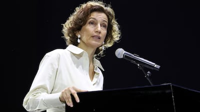 Unesco chief Audrey Azoulay gave a keynote address at the World Conference on Creative Economy in Dubai. Photo: Pawan Singh/The National