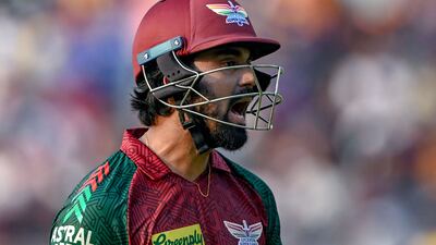 Lucknow Super Giants' captain KL Rahul reacts after his dismissal for 39 off 27 deliveries. AFP