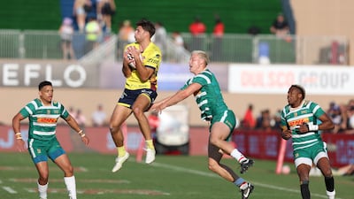 Action from the final between Dubai Hurricanes and Bahrain at the Dubai Sevens