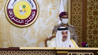 Qatar's ruler, Emir Sheikh Tamim, gives a speech to the Shura Council in Doha, Qatar. Reuters