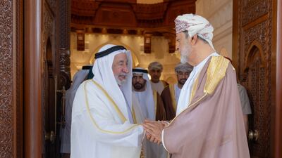 Sheikh Dr Sultan bin Muhammad Al Qasimi, Ruler of Sharjah, meets Sultan Haitham in Oman. Wam
