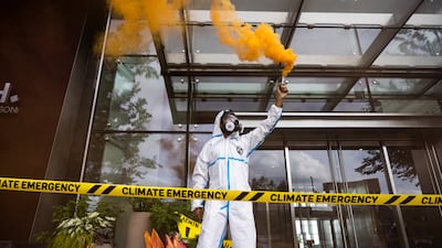 Activists with the environmental group Extinction Rebellion protest outside the Washington Gas headquarters. EPA