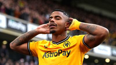 Wolverhampton Wanderers' Mario Lemina celebrates scoring their side's first goal of the game during the Premier League match at Molineux Stadium, Wolverhampton. Picture date: Sunday December 24, 2023. PA Photo. See PA story SOCCER Wolves. Photo credit should read: Nick Potts/PA Wire. RESTRICTIONS: EDITORIAL USE ONLY No use with unauthorised audio, video, data, fixture lists, club/league logos or "live" services. Online in-match use limited to 120 images, no video emulation. No use in betting, games or single club/league/player publications.