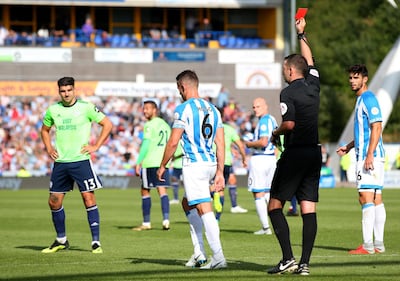 Jonathan Hogg was sent off for Huddersfield Town in the goalless draw against Cardiff City. Getty Images